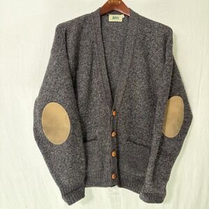 Vintage‎ REI Men's Cardigan Sweater Gray Long Sleeve 1/2 Button Elbow Patches XL